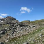 bei Totälpli biegt der Bergweg rechts ab Richtung Grat. Wir verlassen zum Glück die Skipisten