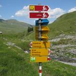 Wegweiser bei Punkt 2052 m.ü.M. auf dem Weg zum Berggasthaus Alpenblick