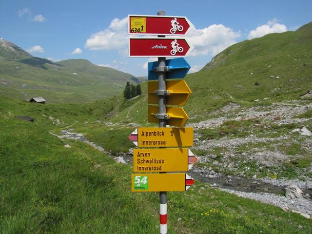 Wegweiser bei Punkt 2052 m.ü.M. auf dem Weg zum Berggasthaus Alpenblick