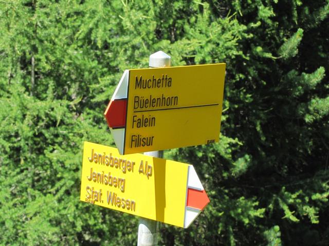 hier biegt der Bergweg rechts ab Richtung Jenisberger Alp und Laubeggen