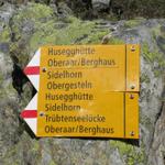 Wegweiser bei der Abzweigung Es geht zuerst zur Husegghütte