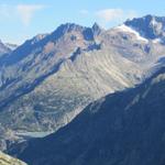 Blick zum Gelmersee und Gelmerhütte. Dort waren wir auch schon