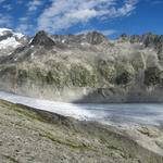 Breitbildfoto vom Rhonegletscher. Wir haben nun die Quelle der Rhone erreicht