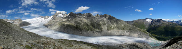 super schönes Breitbildfoto mit Rhonegletscher, Dammastock, Galenstock, Sidelenhorn, rechts Gross Muttenhorn mit Muttgletscher