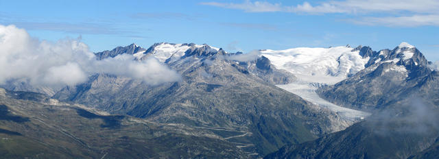 sehr schönes Breitbildfoto mit Alpligletscher, Tieralplistock, Rhonegletscher und Galenstock