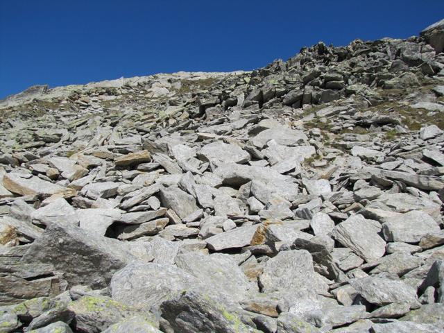 über Blockschutt führt nun der Bergpfad weiter aufwärts zum Brudelhorn