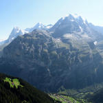 überwätigendes Breitbildfoto Männlichen, Wetterhorn, Eiger, Mönch, Jungfrau und Gletscherhorn