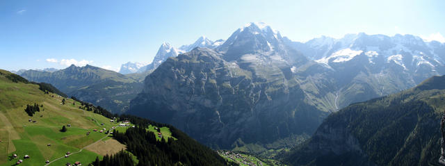 überwätigendes Breitbildfoto Männlichen, Wetterhorn, Eiger, Mönch, Jungfrau und Gletscherhorn