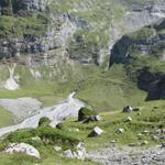 der Gletscherbach den wir vorher über die Brücke überquert haben, ergiesst sich in die Schwemmebene von Gamchi