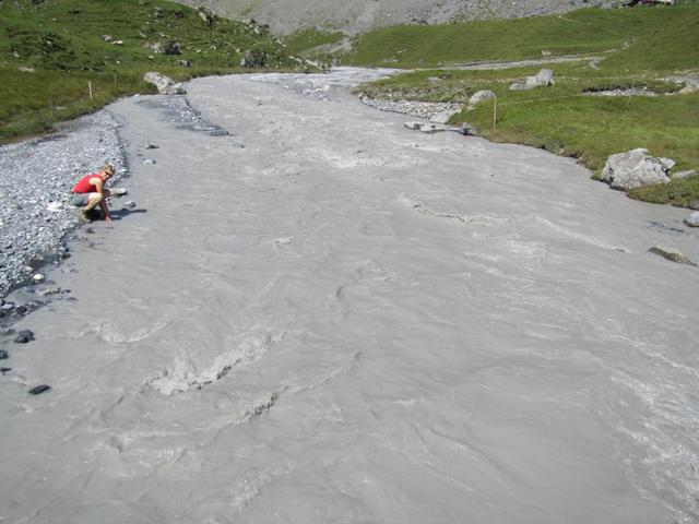 Mäusi bei der Schwemmebene von Gamchi. Wahnsinnig wieviel Gletscherwasser hier runterfliesst