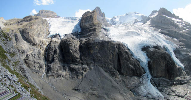 Breitbildfoto mit Blick zu dem Hängegletscher der Blüemlisalp