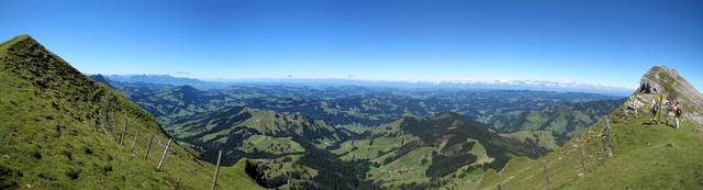 Breitbildfoto mit Blick Richtung Marbachegg und ins Mittelland. Der Blick reicht bis ins Jura