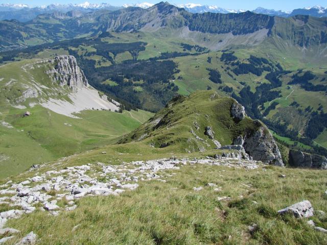 der gut ersichtliche aber nicht markierte Wanderweg, führt am Grat der Schibenflue entlang, Richtung Chlus