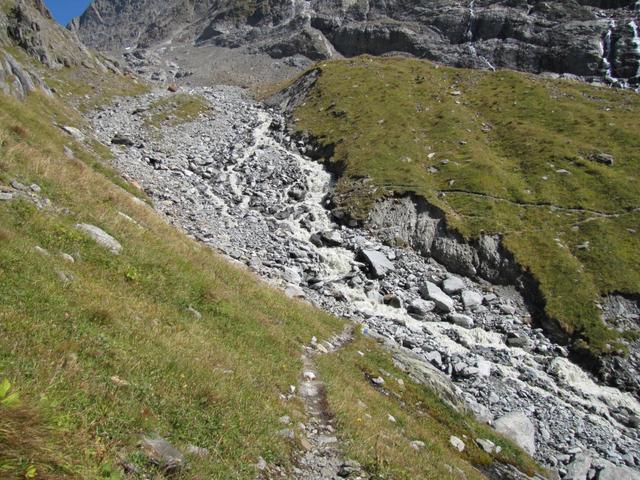 Blick zum reissenden Bach der vom Zwischen Tierbergen Gletscher gespiesen wird