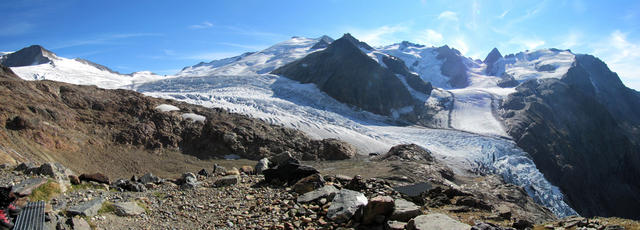 Breitbildfoto vom ganzen Triftgletscher, von der Trifthütte aus gesehen