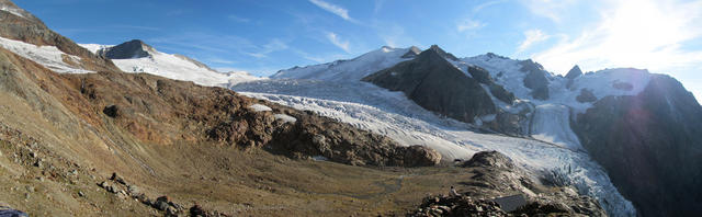 Breitbildfoto auf den Triftgletscher. Die Wanderung zur Trifthütte hat sich definitiv gelohnt