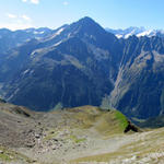 Breitbildfoto vom Furtwangsattel aus gesehen ins Haslital mit seinem mächtigen Ritzlihorn