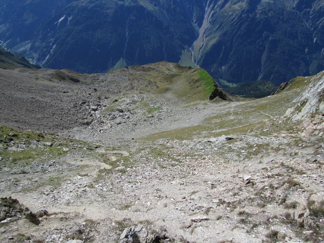 Blick abwärts ins Rindertal. Vom Furtwangsattel heisst es nur noch abwärts bis Guttannen