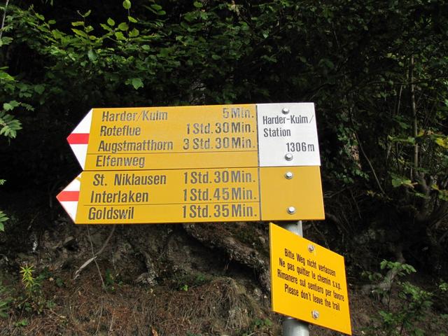 Wegweiser auf dem Harder Kulm 1306 m.ü.M. unser Ziel der Augstmatthorn