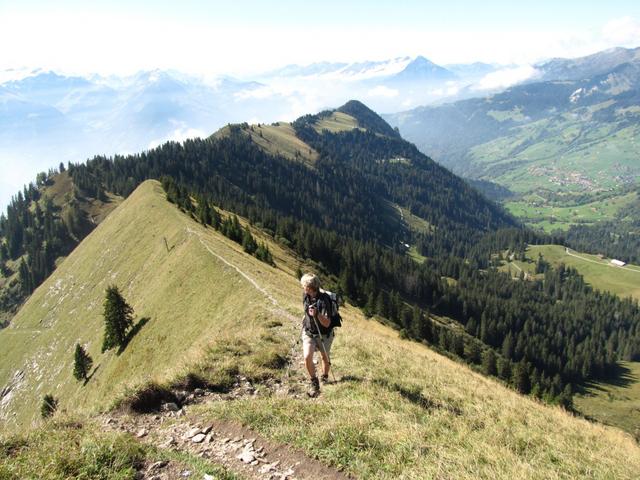 Blick zurück. Schön ersichtlich die ganze Gratwanderung bis Harder Kulm