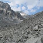 über Geröll und Schutt führt der Weg zum Bächligletscher