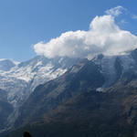 Breitbildfoto Mischabel Gruppe, Allalinhorn, Alphubel. Täschhorn und Dom leider von der Wolke verdeckt