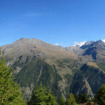 Breitbildfoto von Rote-Biel aus gesehen Richtung Fletschhorn, Lagginhorn und Weissmies