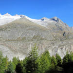 Breitbildfoto mit Blick auf Sparrhorn, Gr.Fusshorn, Rotstock, Geisshorn, Zenbächenhorn, und die Walliser Fiescherhörner