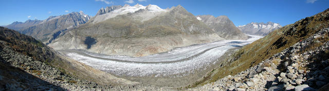 Breitbildfoto Blick Richtung Norden, der grosse Aletschgletscher