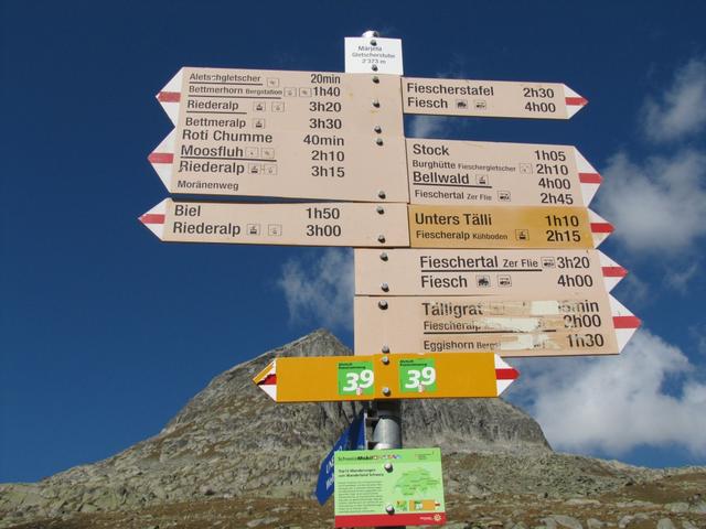 Wegweiser beim Märjelensee 2373 m.ü.M.