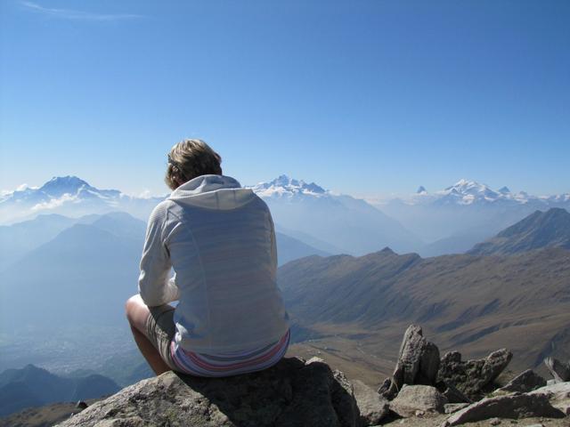 was für eine Aussicht Fletschhorn, Mäusi, die Mischabelgruppe, Matterhorn und Weisshorn