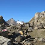 direkt vor uns am Horizont der Bättelmatthorn, Rothorn, Blinnenhorn und der Griesgletscher