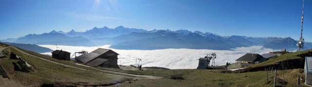 sehr schönes Breitbildfoto vom Niederhorn aus gesehen in die Bergwelt des Berner Oberland