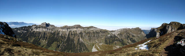 sehr schönes Breitbildfoto mit Blick auf der anderen Talseite vom Justistal, mit Sigriswiler Grat und Rothorn