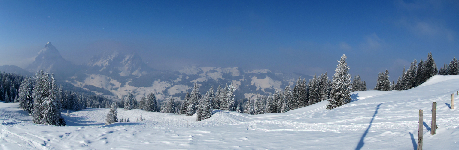 nochmals ein schönes Breitbildfoto von der Furggelenhütte aus gesehen mit Blick Richtung Gr.Mythen