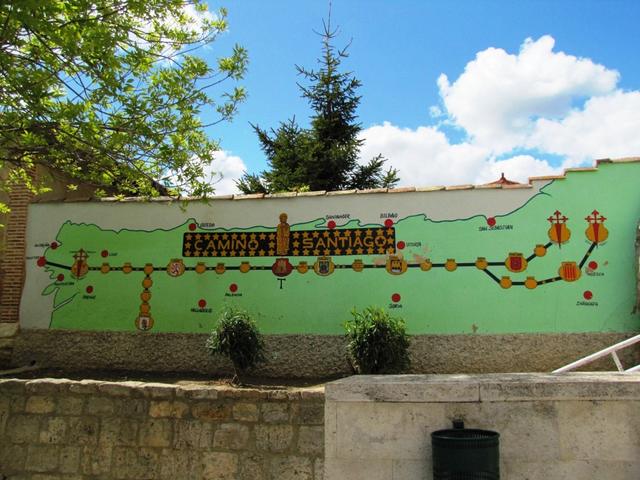 hier wurde der Wegverlauf vom Camino Francés auf der Wand gemalt