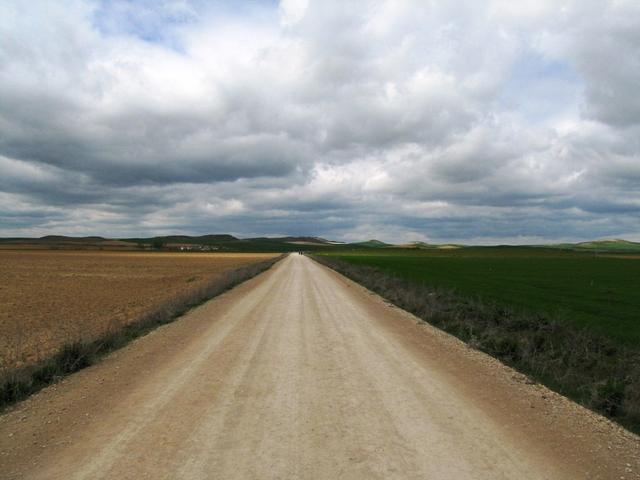 hier lernten wir die Einsamkeit der kastilischen Mesetas kennen. Kein Baum, kein Strauch und ein unerbittlicher Wind