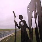 eine Pilgerskulptur zeigt uns, das wir auf dem richtigen Weg sind