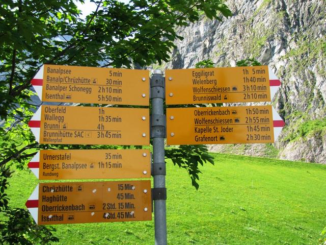 Wegweiser bei der Bergstation Bannalpsee 1573 m.ü.M.