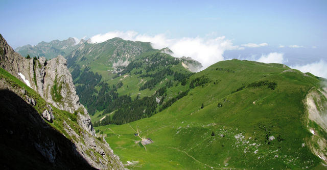 Breitbildfoto mit Blick auf die Oberi Walalp und die Baachegg