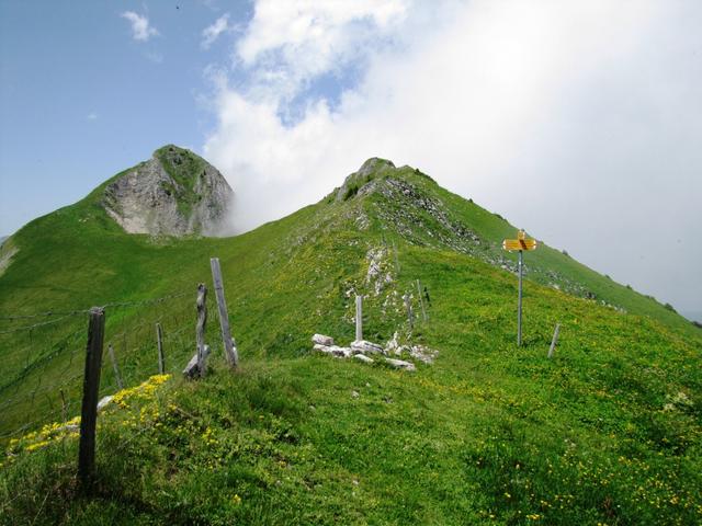 beim Punkt 1960 m.ü.M. auf dem Hohmadsattel führt der Weg rechtwinkling, links runter