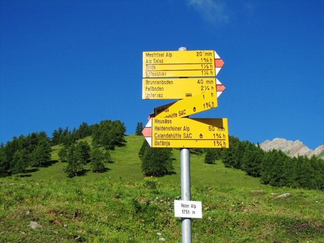 beim Wegweiser auf der Vazer Alp 1758 m.ü.M.