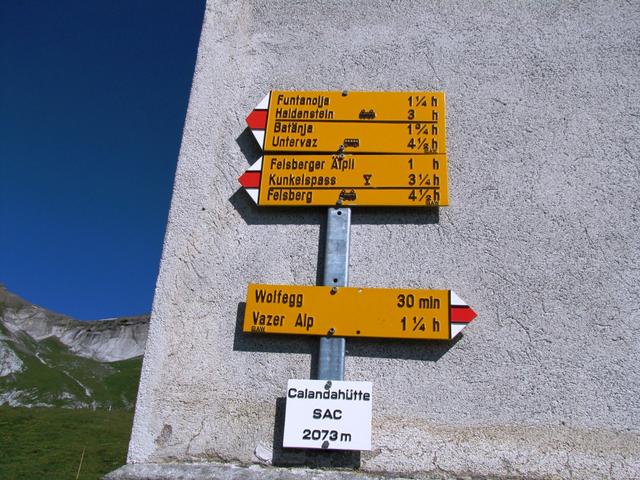 Wegweiser bei der Calandahütte