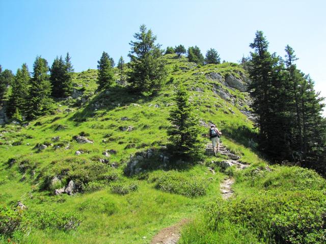 der Bergpfad führt nun rechts alles dem Grat aufwärts