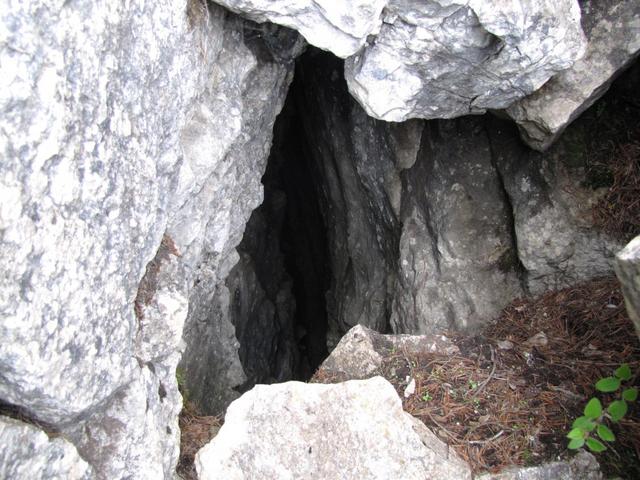 eiskalte Luft strömt aus dieser Doline heraus. Richtiges Karstgebiet