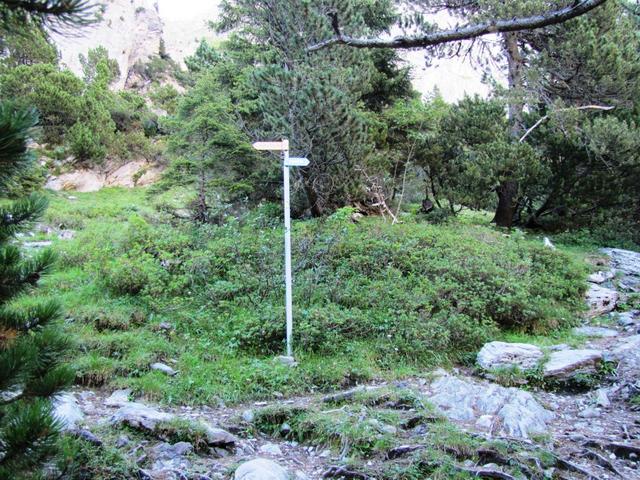 wir haben die namenslose Wegkreuzung erreicht. Rechts geht es zur Dossenhütte. Links zur Engelhornhütte