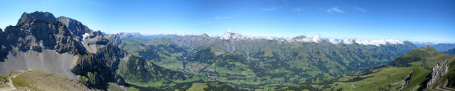 Breitbildfoto Entschligetal mit Gross Loner, Wildstrubel, Glacier de la Plaine Morte, Adelboden und Albristhore