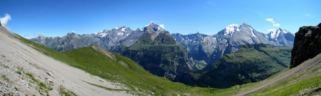 super schönes Breitbildfoto mit Blüemlisalp, Doldenhorn, Innere Fisistock, Gasteretal, Balmhorn, Altels und Rinderhorn