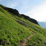 über den steilen Hang des Allmegrat führt der Bergweg nun diagonal aufwärts