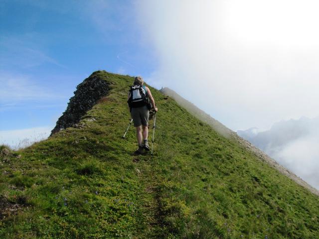 ein kurzes Stück geht es nun alles am Grat entlang bis zur Bergspitze vom First